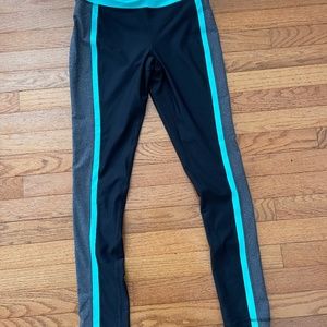 NWT- Black leggings with gray and aqua trim